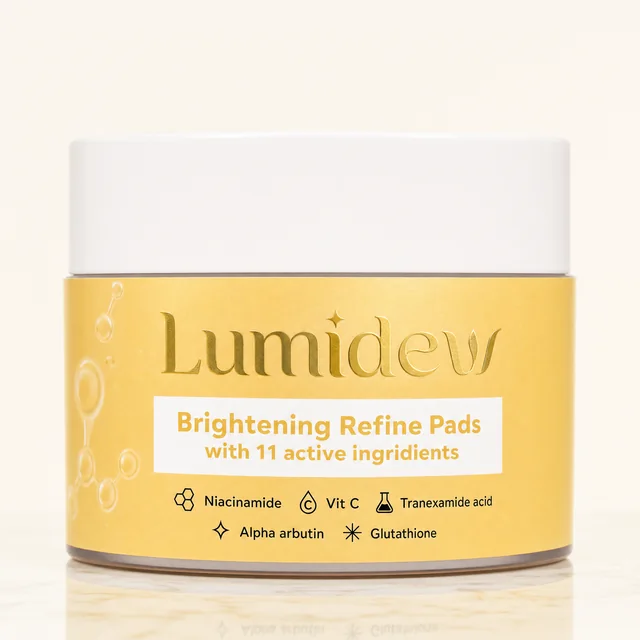 Jar Lumidew Brightening Refine Pads berwarna kuning