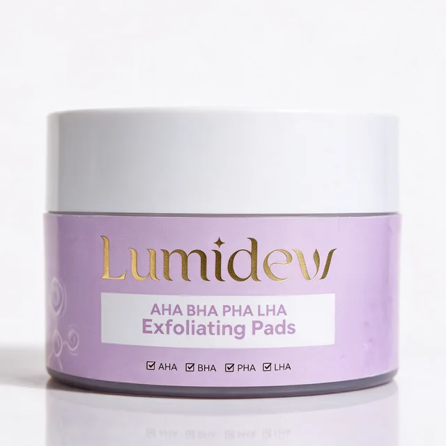 Jar Lumidew AHA BHA PHA LHA Exfoliating Pads berwarna ungu