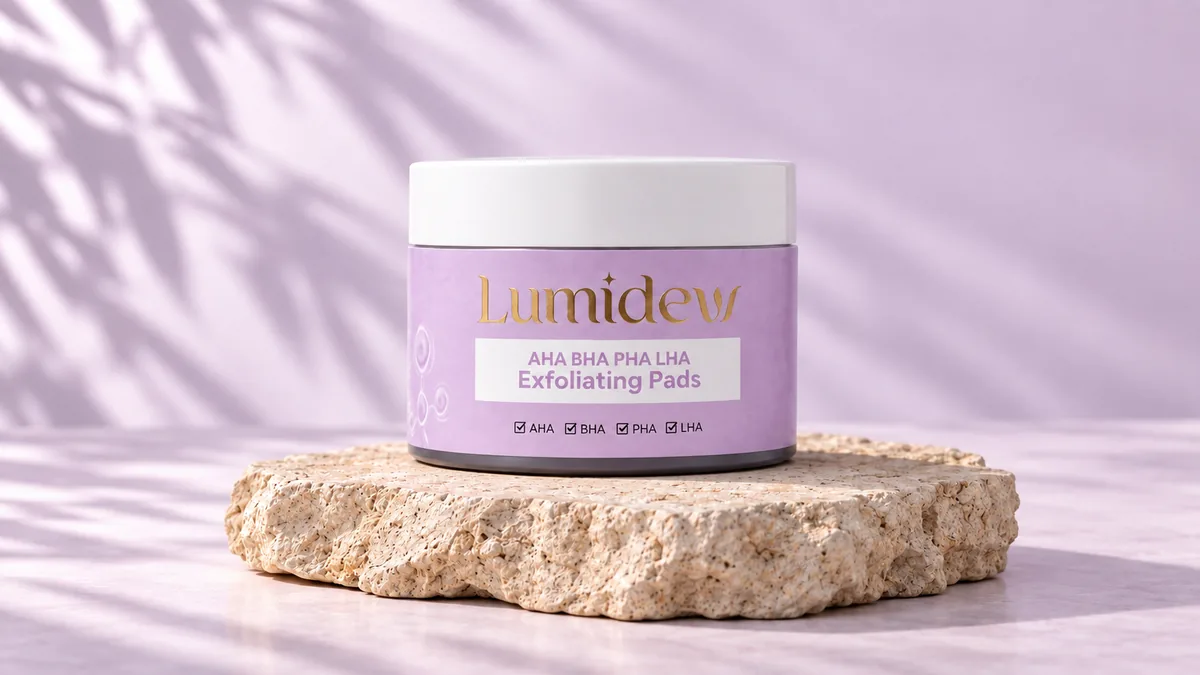 Jar Lumidew AHA BHA PHA LHA Exfoliating Pads berwarna ungu
